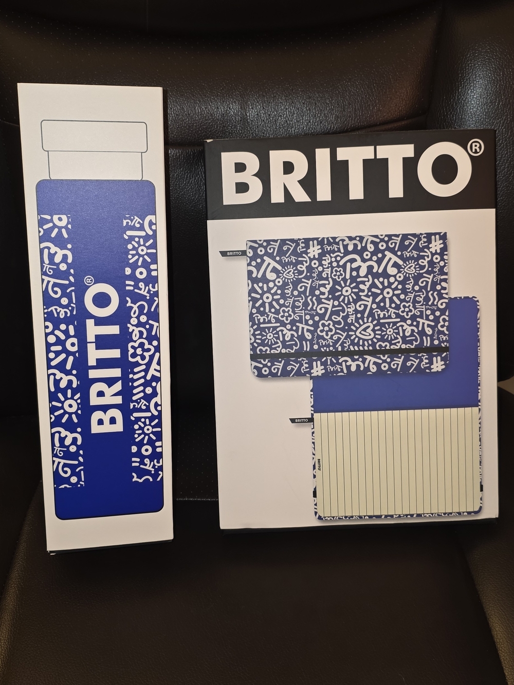 BRITTO Blue & White Patterned Notebook And Water Bottle Set GRADUATION GIFT
